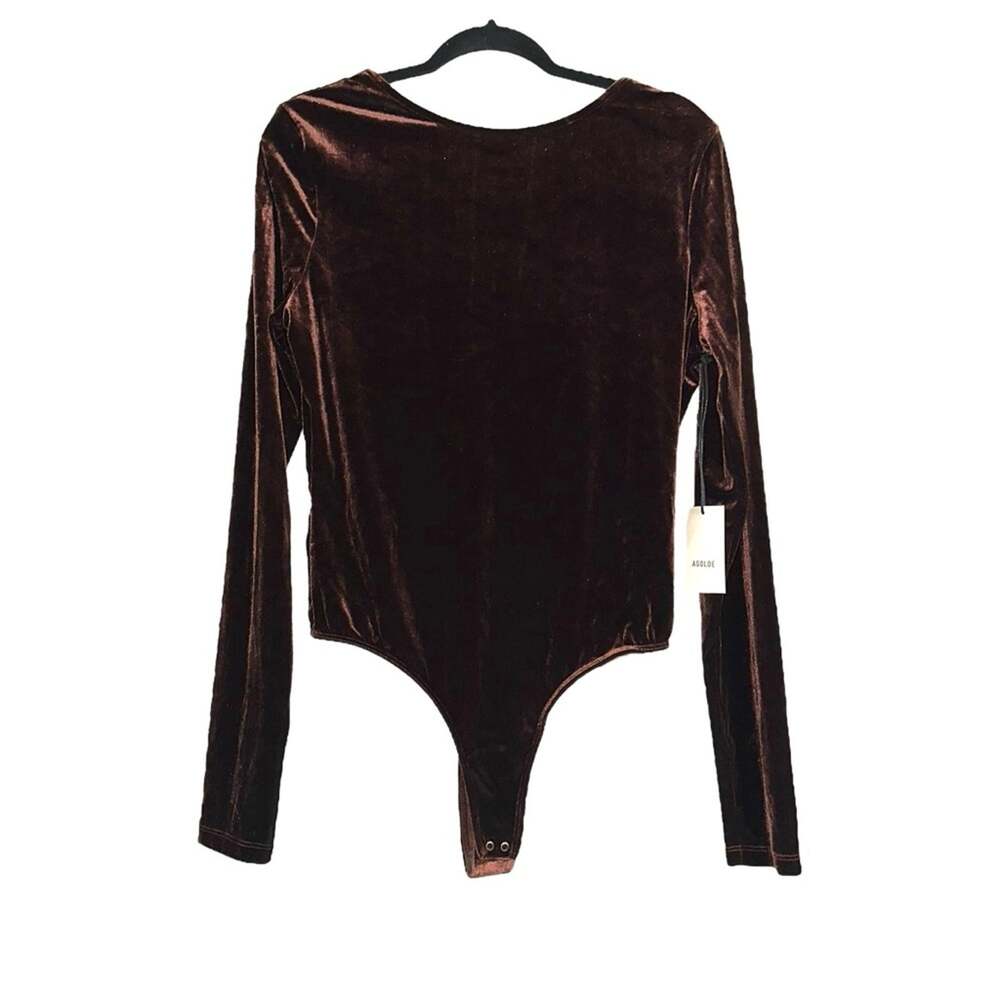 NWT Agolde Corrin Scoop Back Long Sleeve Velvet Bodysuit XL in Chocolate Milk - Picture 4 of 9